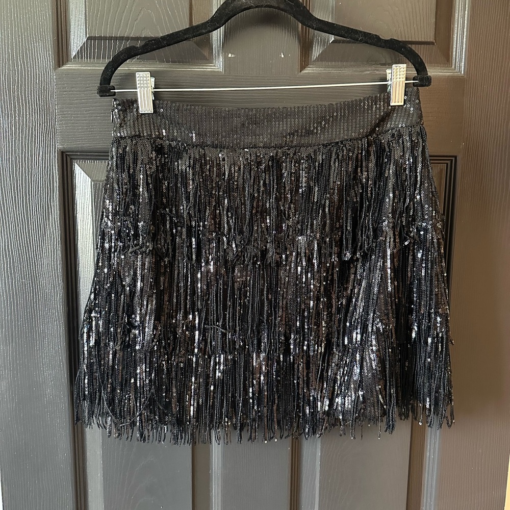 12th Tribe Black Sequin Mini Skirt